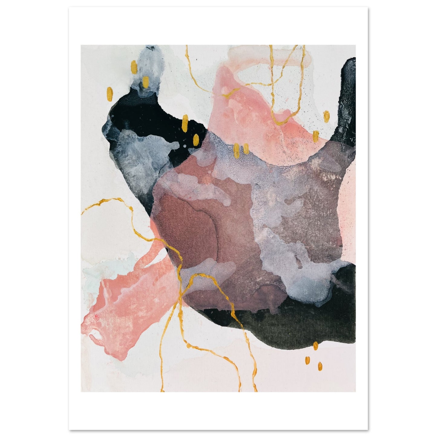 forest green, pink, gold ~ abstract nature print 1 - on matte, gloss or canvas