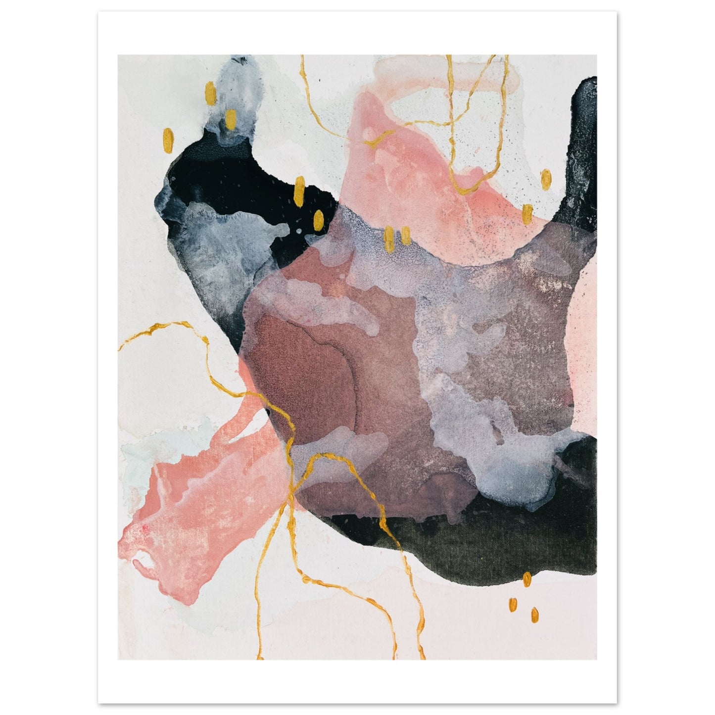 forest green, pink, gold ~ abstract nature print 1 - on matte, gloss or canvas