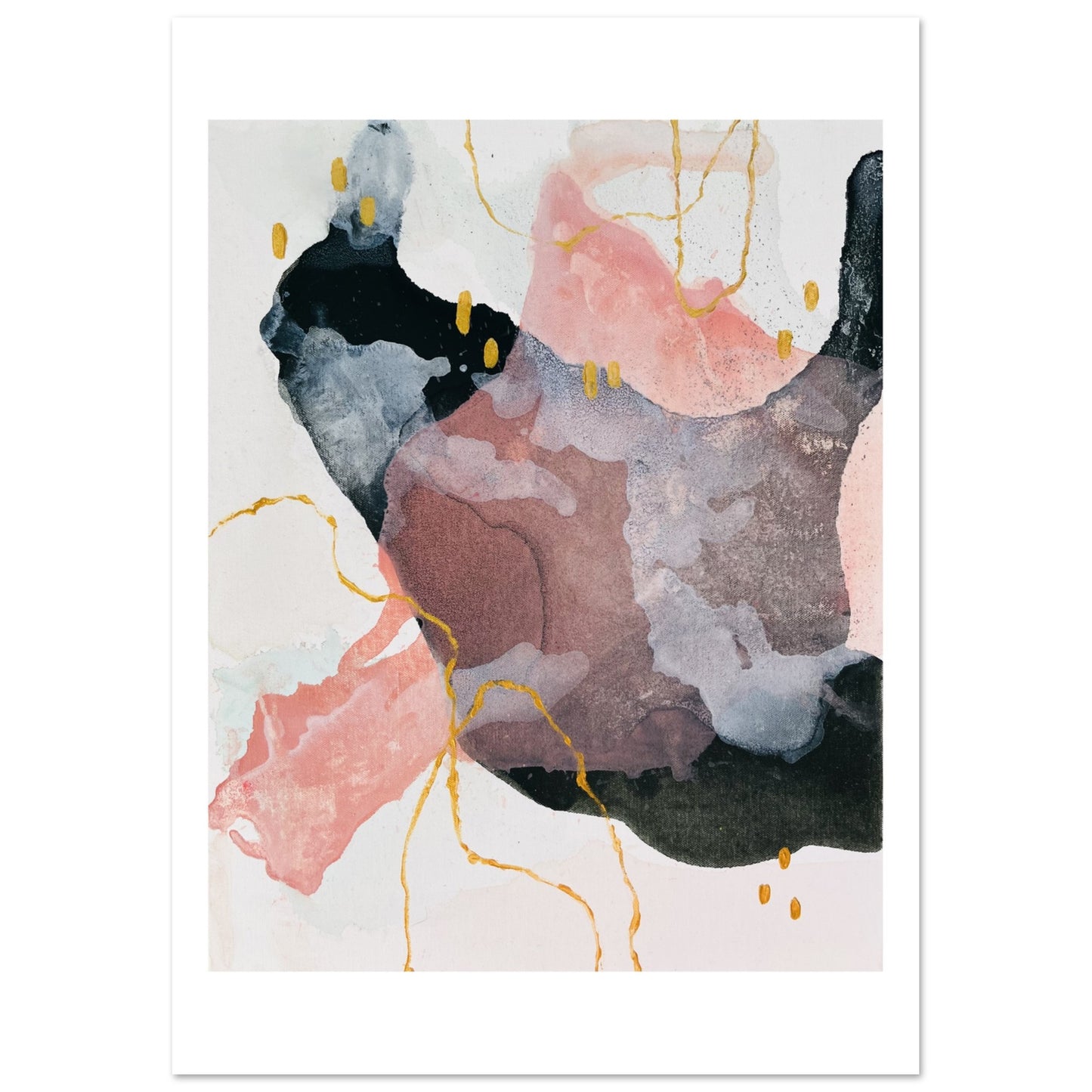 forest green, pink, gold ~ abstract nature print 1 - on matte, gloss or canvas