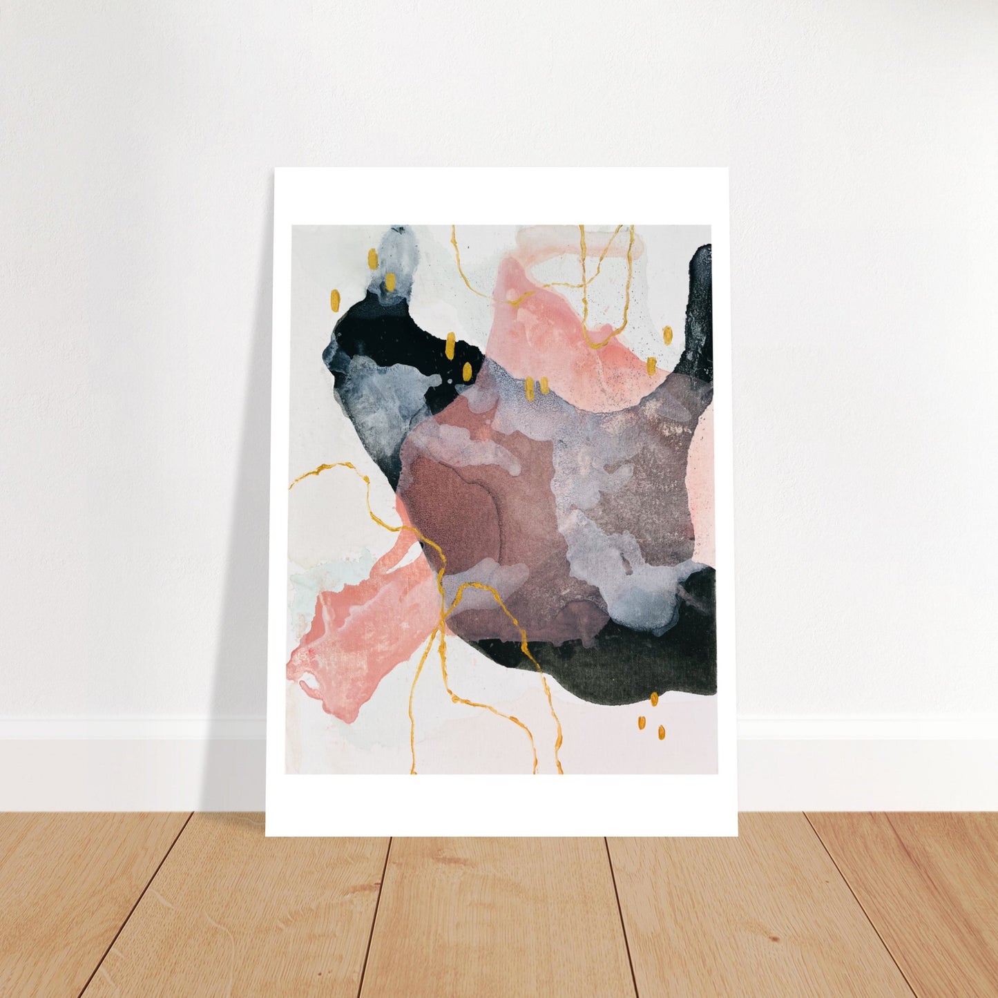 forest green, pink, gold  ~ abstract nature print 1 - on matte, gloss or canvas