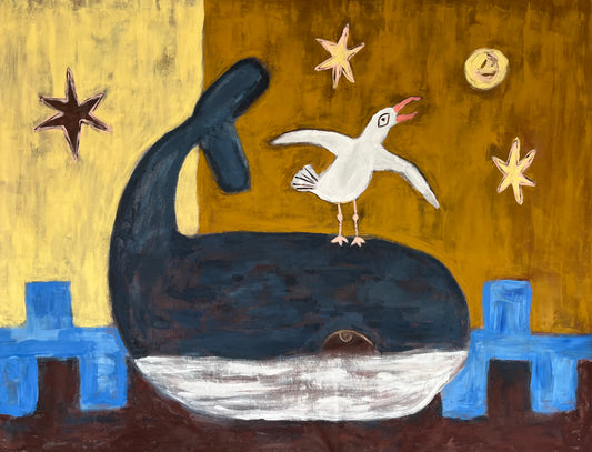 whale & gull - large acrylic on canvas artwork